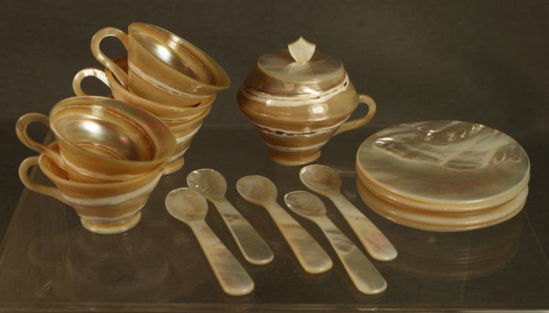 Appraisal: MOP teacups saucers spoons and a sugar bowl pcs total