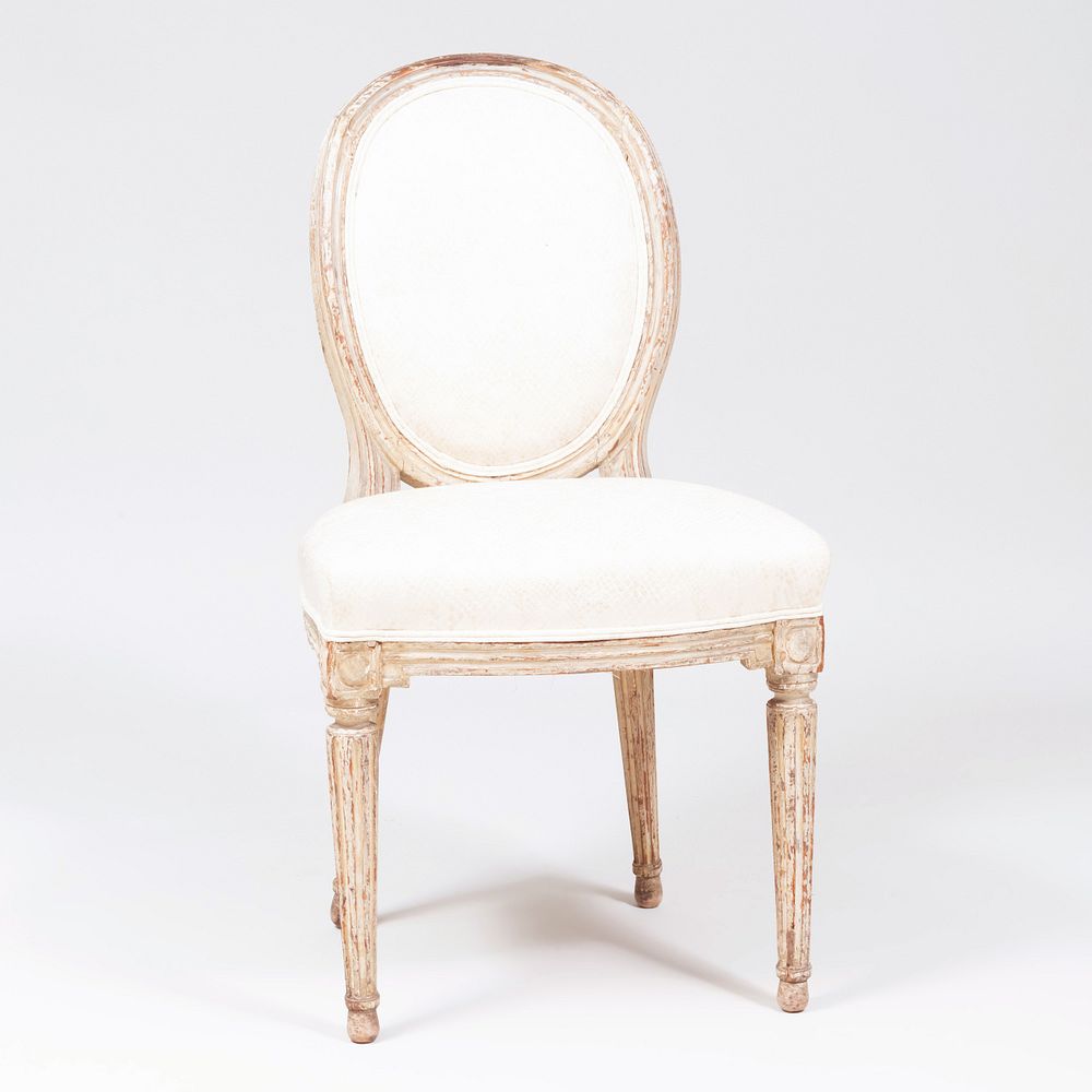 Appraisal: Louis XVI White Painted Beechwood Chaise en Cabriolet x x