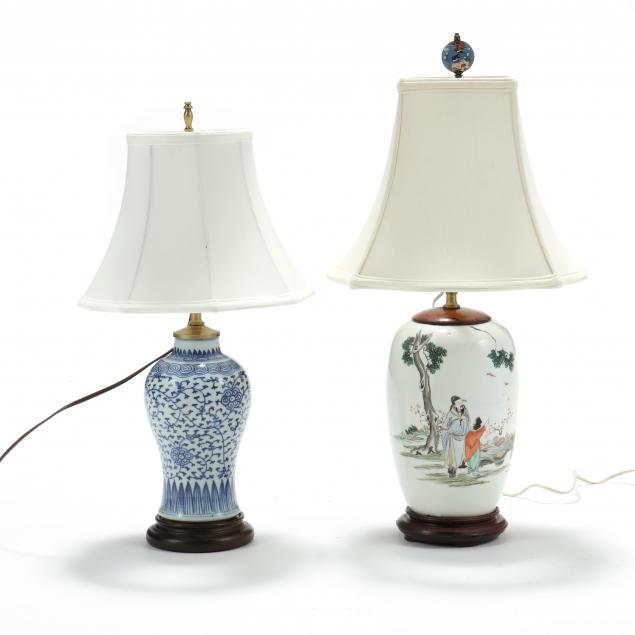 Appraisal: TWO CHINESE PORCELAIN VASE LAMPS Early th century includes a