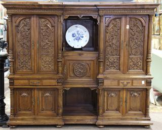 Appraisal: Continental Renaissance style ornately carved walnut buffet circa having a