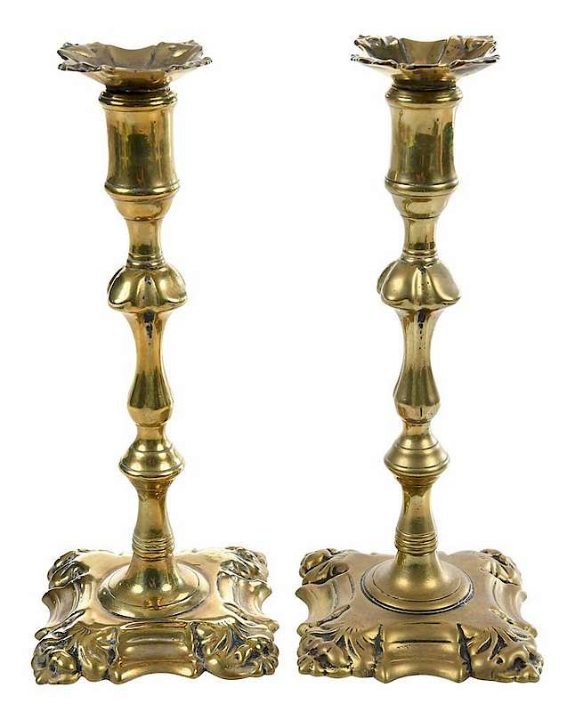 Appraisal: Fine Pair George II Four Shell Candlesticks British th century