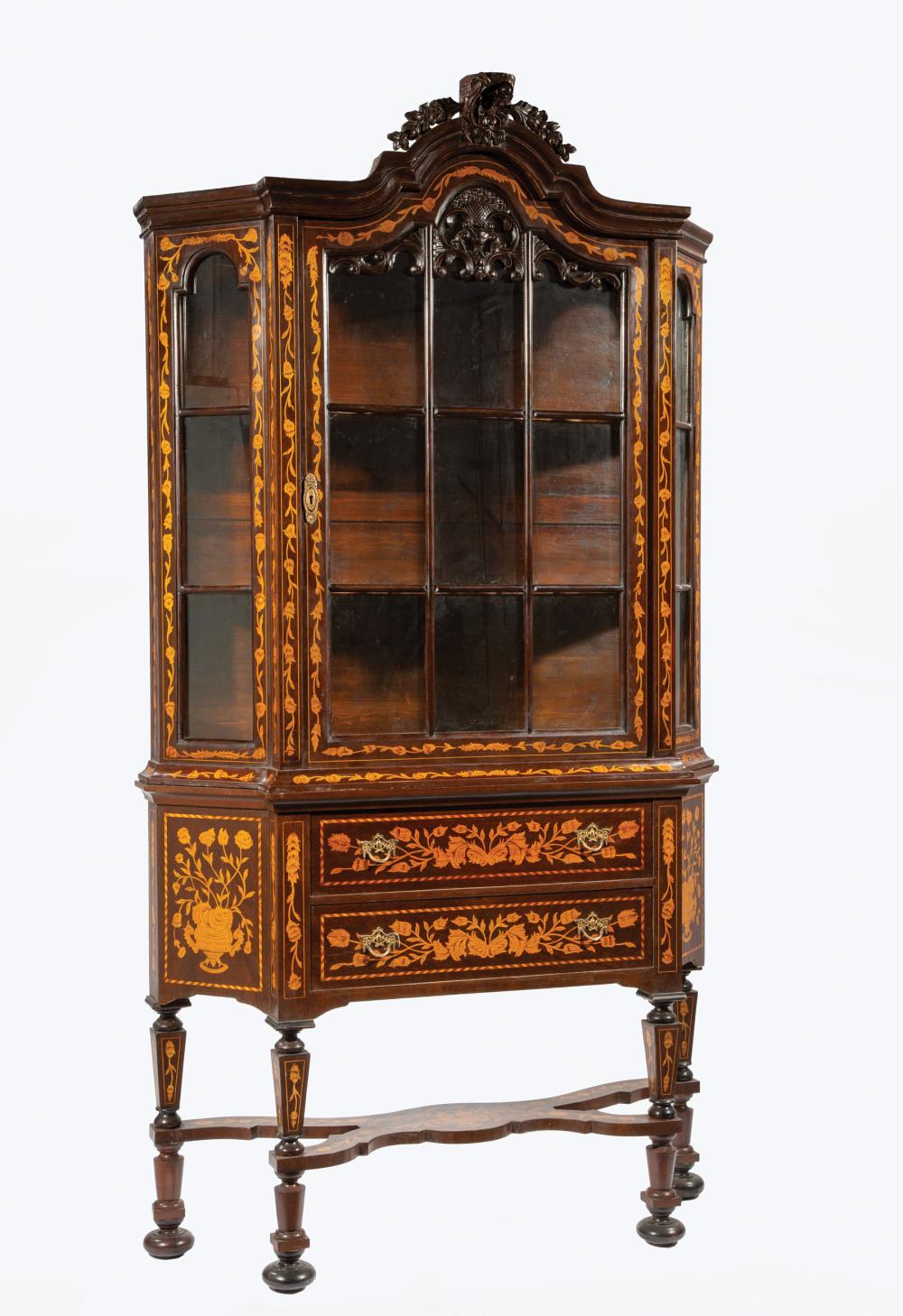 Appraisal: Pair of Dutch Marquetry and Mahogany Bookcases on Stands foliate