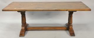 Appraisal: Large oak tavern tressel table ht top x Large oak