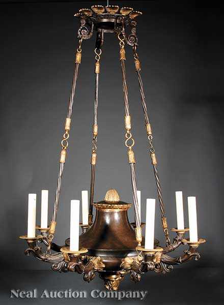 Appraisal: A Regency Gilt and Patinated Bronze Eight-Light Chandelier th c