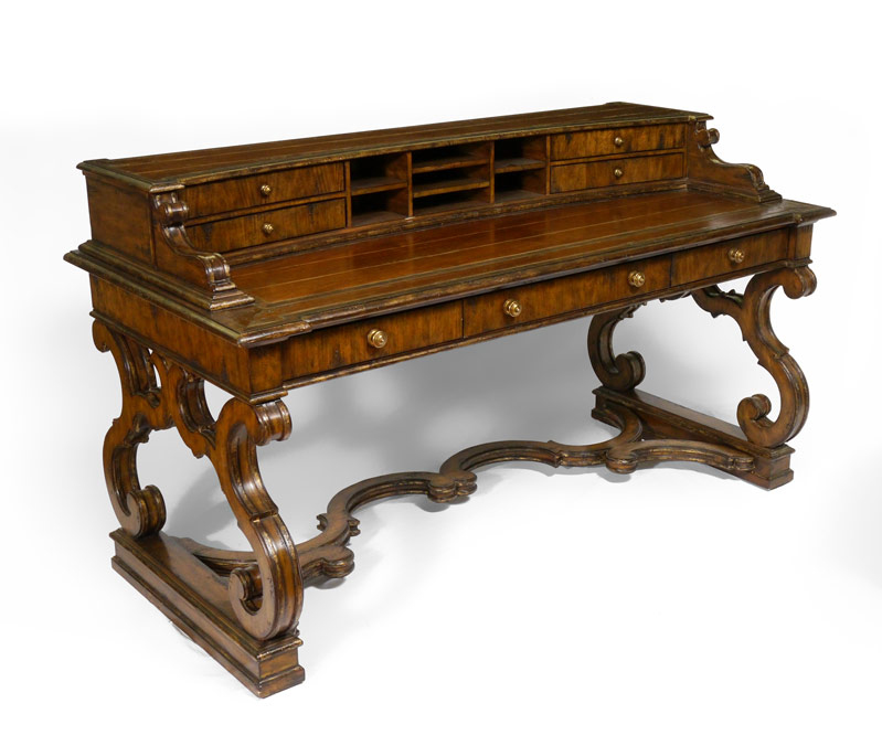 Appraisal: MARGE CARSON ITALIAN STYLE DESK Top with drawers and pigeon