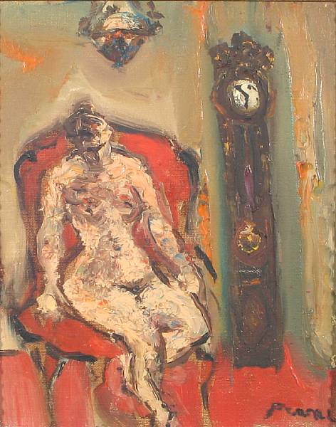 Appraisal: Yitzhak Frenkel-Frenel Israeli - Nude in a Red Chair signed