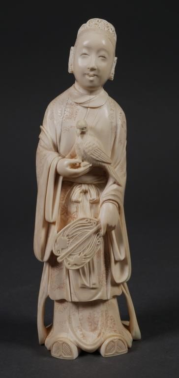 Appraisal: Nice antique Chinese carving of a woman holding a fan