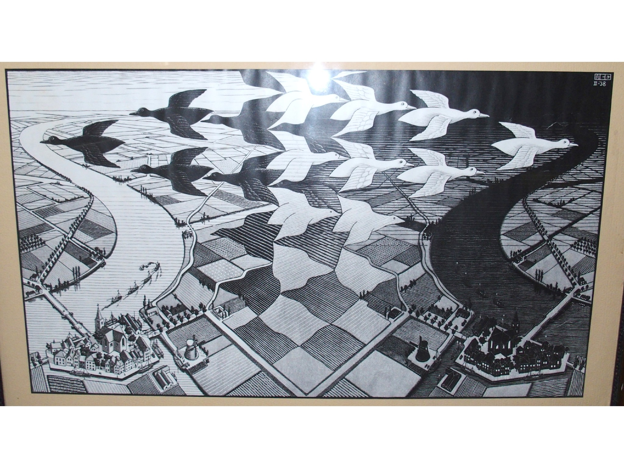 Appraisal: M C ESCHER Day and Night Sky and Water print