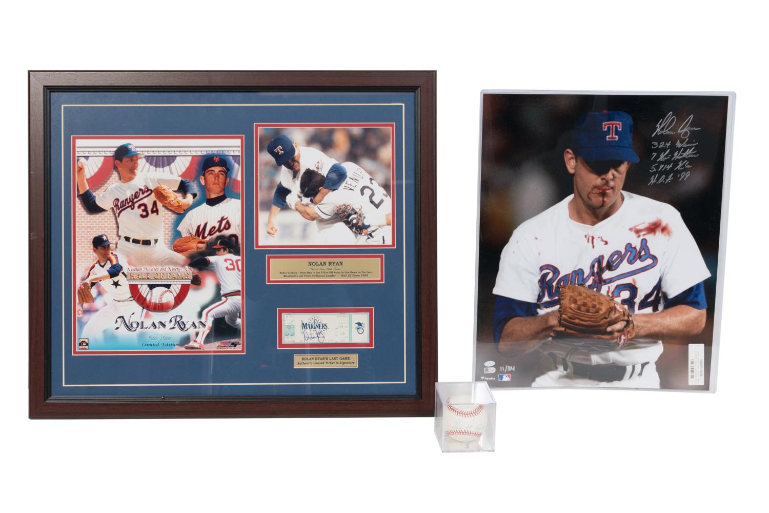 Appraisal: PCS AUTOGRAPHED NOLAN RYAN MEMORABILIA Three piece grouping of Nolan