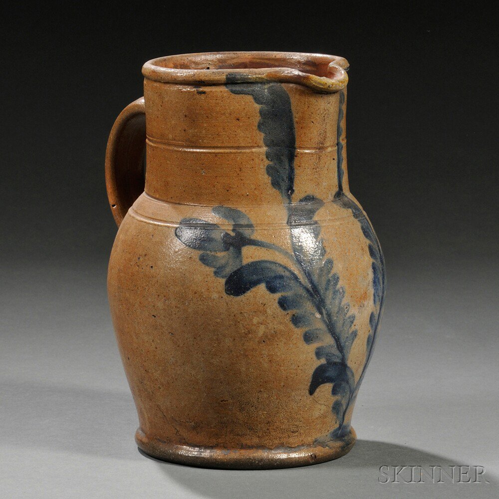 Appraisal: Cobalt-decorated Stoneware Pitcher probably Pennsylvania late th century baluster-form pitcher