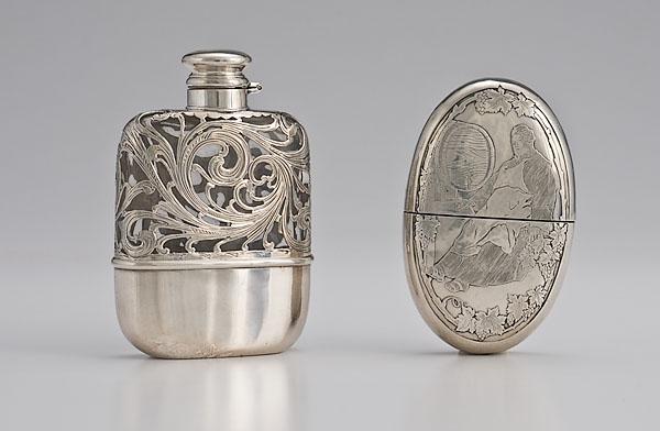 Appraisal: TWO SILVER FLASKS late th or early th century Includes