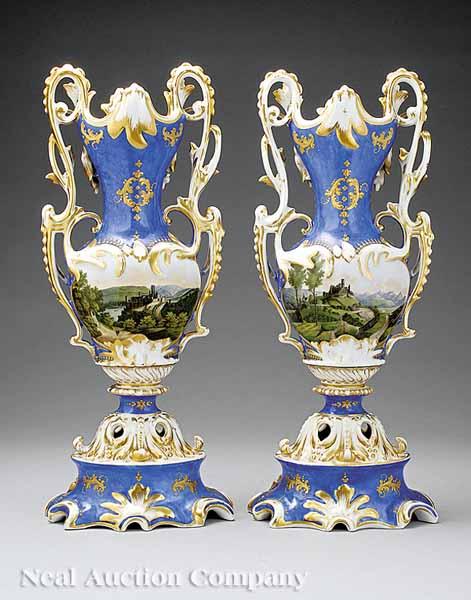 Appraisal: A Pair of Paris Porcelain Polychrome and Gilt-Decorated Vases with