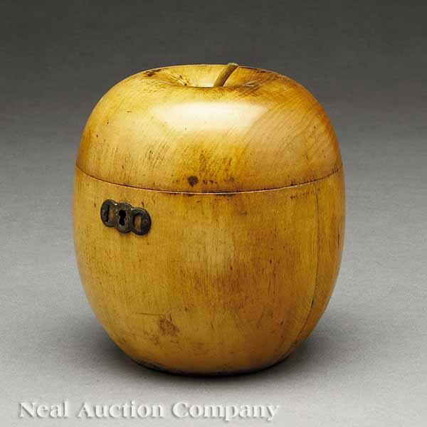 Appraisal: An English Lightwood Apple-Shaped Tea Caddy th c with hinged