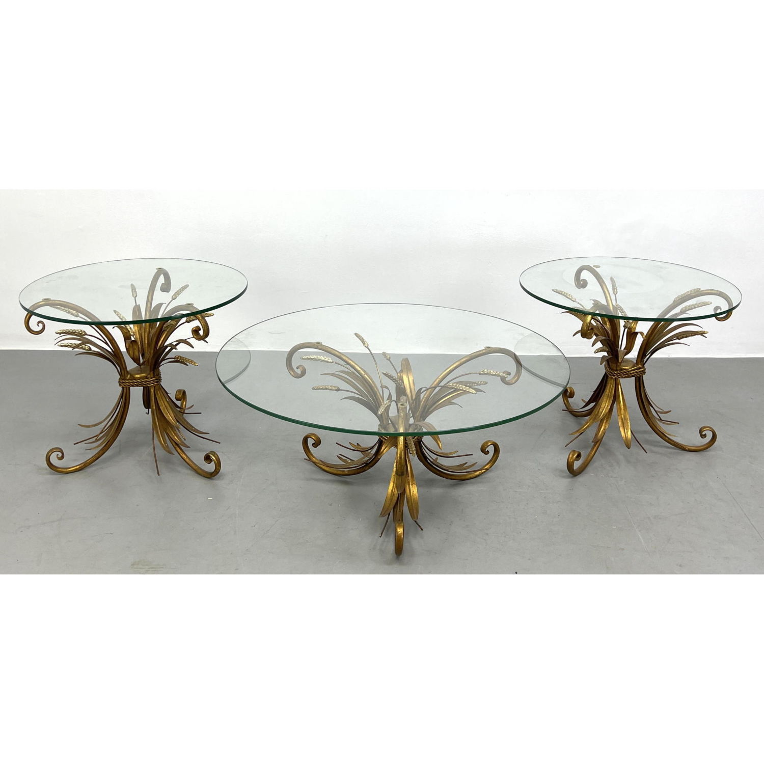 Appraisal: pc set Italian Gilt Iron Coffee and Side Tables Glass