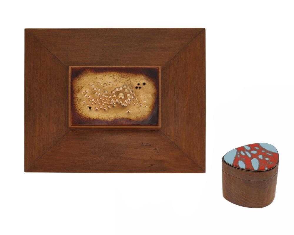 Appraisal: Two American studio enamel and wood items Two works Rita