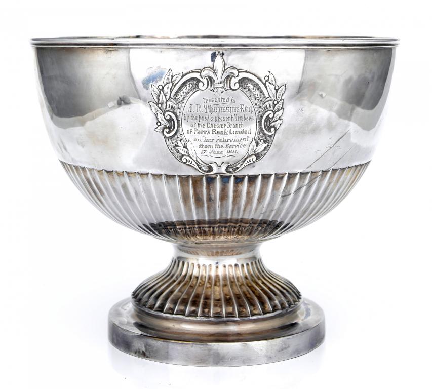 Appraisal: A VICTORIAN ROSE BOWL partly fluted and embossed with two