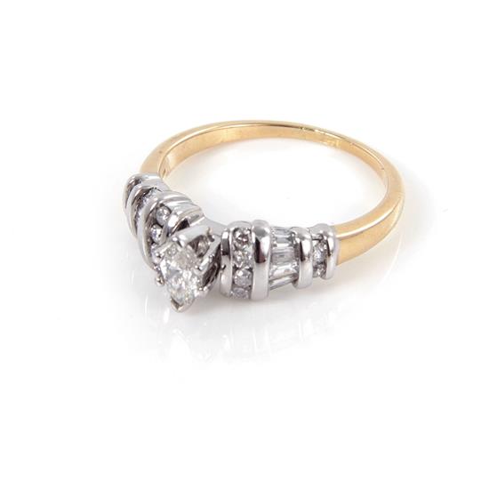 Appraisal: Diamond and gold ring ct marquise-cut diamond flanked by smaller