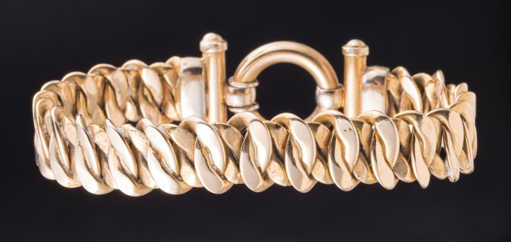 Appraisal: Italian kt Yellow Gold Articulated Link Bracelet with Toggle Clasp