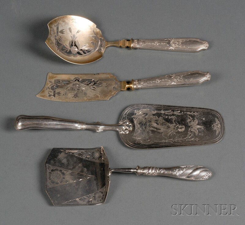 Appraisal: Three Continental Silver-handled Flatware Servers late th century a pair