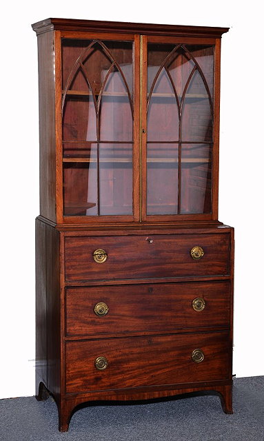 Appraisal: A TH CENTURY MAHOGANY SECRETAIRE BOOKCASE the upper part with