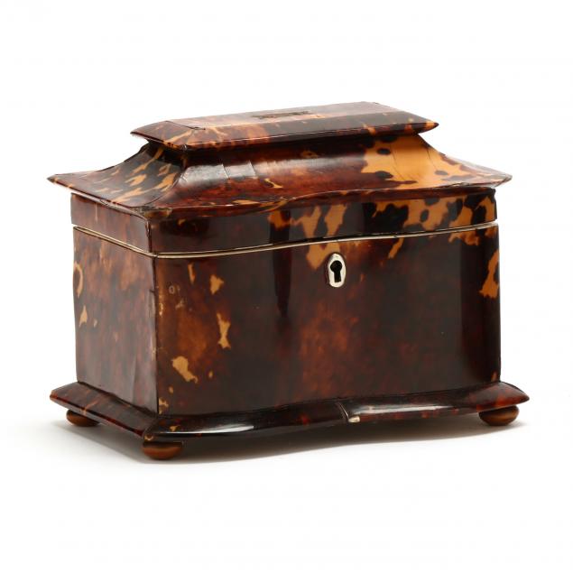 Appraisal: REGENCY TORTOISESHELL TEA CADDY First quarter th century English serpentine