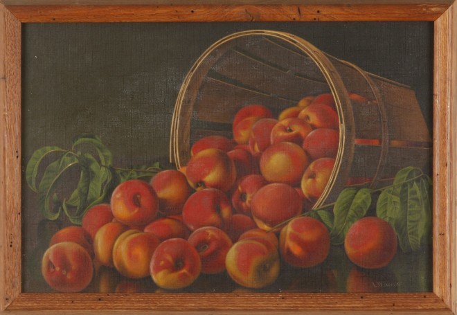 Appraisal: Levi Wells Prentice Still life with peaches in basket oil