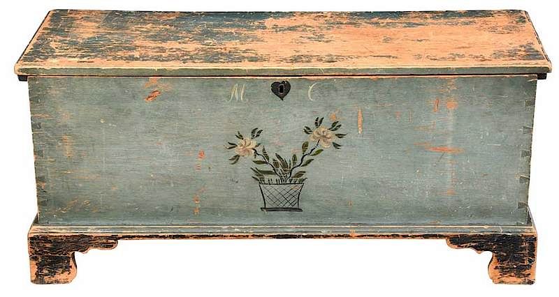 Appraisal: Federal Blue Painted Blanket Chest American th century lift top