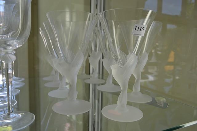 Appraisal: SET OF NINE LALIQUE STYLE WINES WITH FROSTED GLASS BIRD