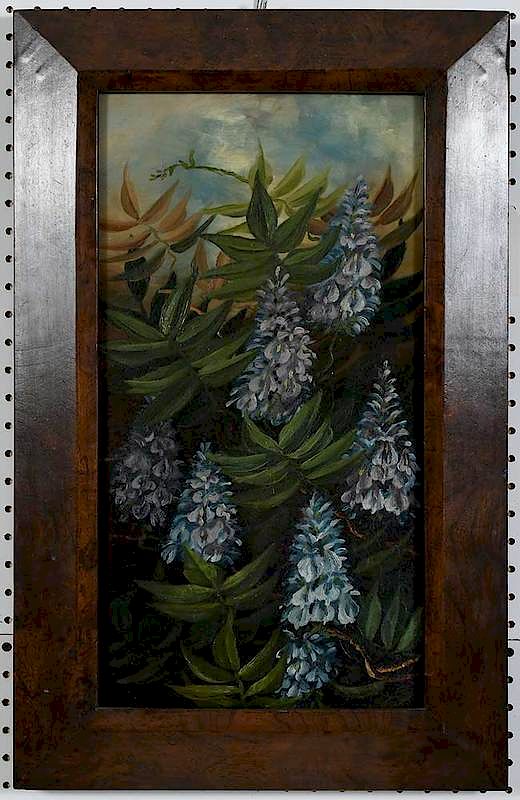 Appraisal: American School th century Wisteria oil on panel unsigned heavy