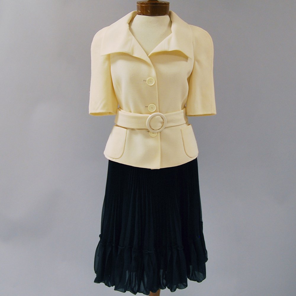 Appraisal: Akris White Viscose Three-button Jacket with Belted Waist approximate US