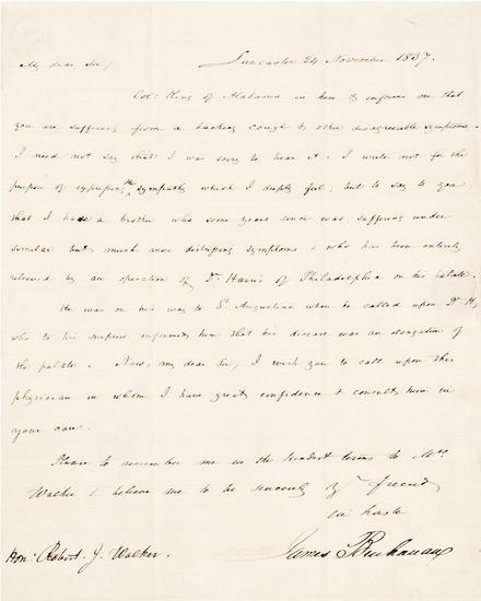 Appraisal: BUCHANAN James Autograph letter signed to Robert J Walker advising