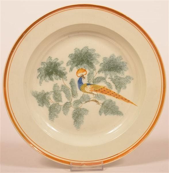 Appraisal: Leeds Soft Paste China Peafowl on Branch Plate Leeds Soft