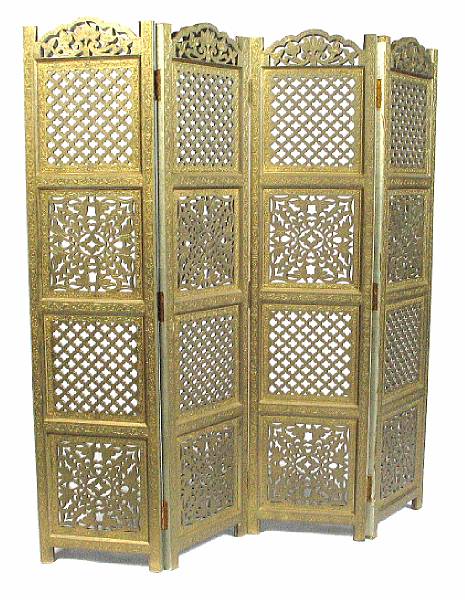 Appraisal: A Southeast Asian metal clad four panel screen height of