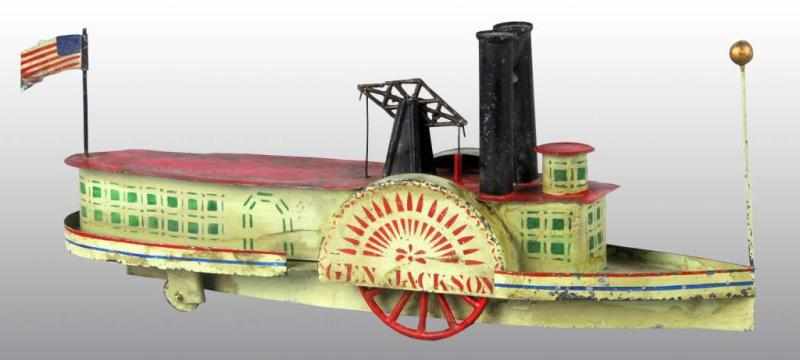 Appraisal: Tin George Brown General Jackson Boat Toy Description American Clockwork