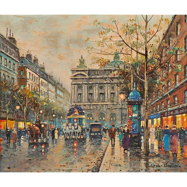 Appraisal: ANTOINE BLANCHARD French - Oil on canvas Parisian street scene