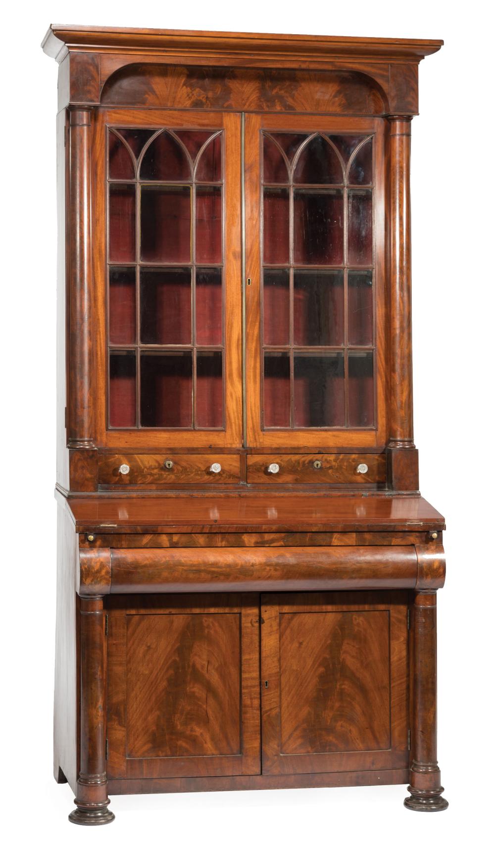 Appraisal: American Classical Mahogany Secretary Bookcase early-to-mid th c Boston upper