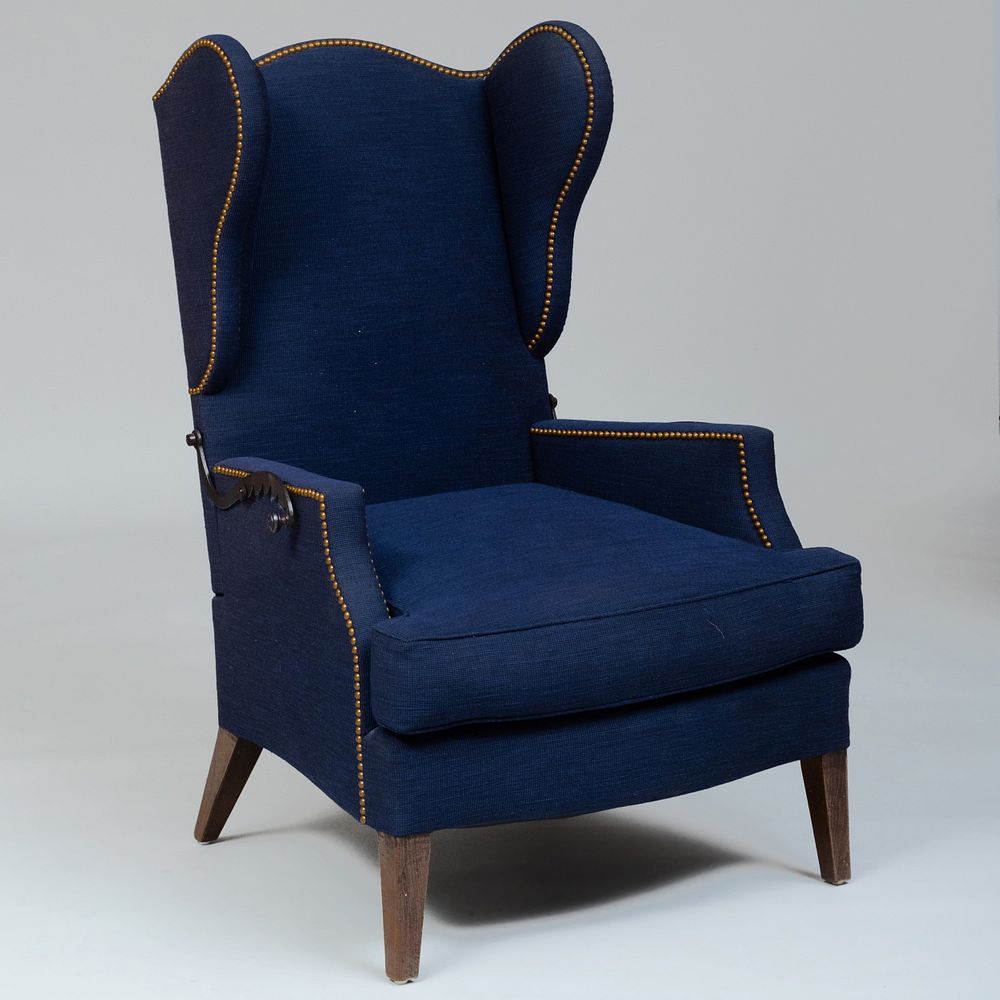 Appraisal: Continental Stained Wood and Upholstered Wing Chair with Adjustable Back