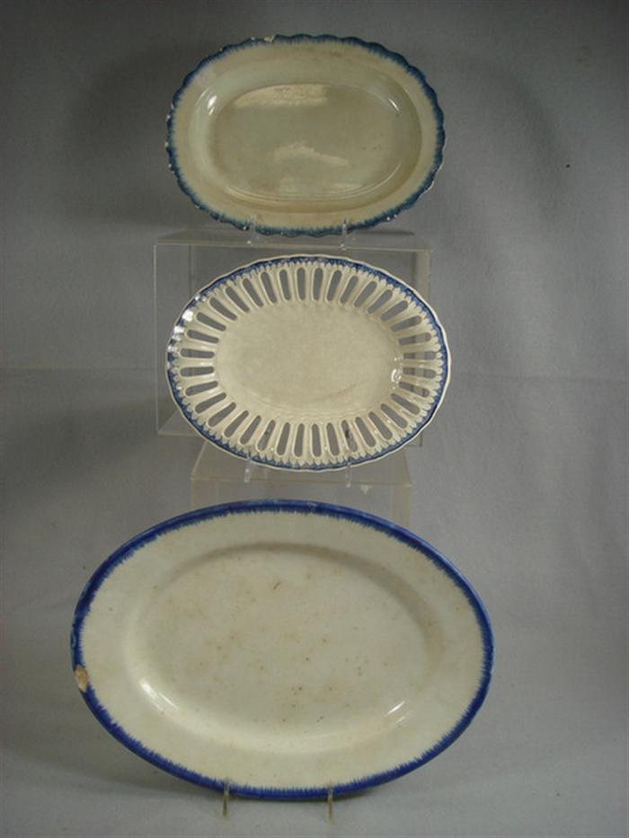 Appraisal: Leeds creamware blue featheredge oval trays one l with pierced