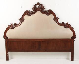 Appraisal: CUSTOM ITALIAN WALNUT VENETIAN STYLE HEADBOARD HAVING FAUX PSUEDO SUEDE