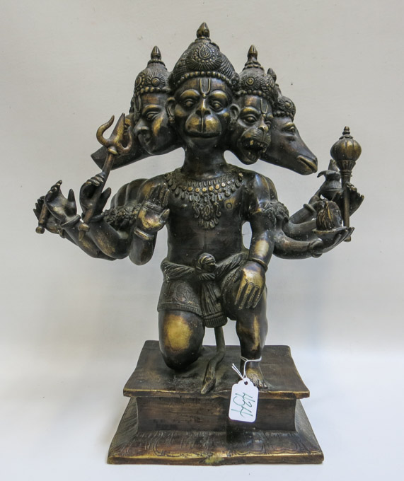 Appraisal: BRONZE HINDU FIGURAL SCULPTURE depicting a kneeling Hanuman figure having