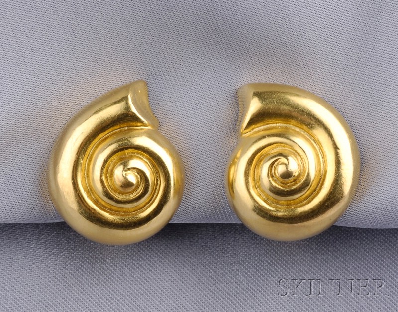 Appraisal: kt Gold Earclips Lalaounis Greece each designed as a nautilus