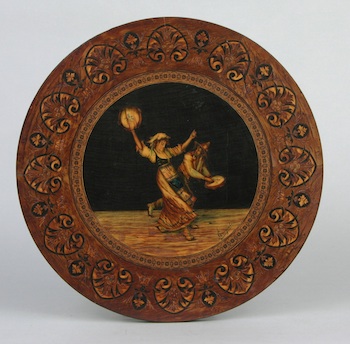 Appraisal: A Marquetry Plaque A round wall plaque with an intricate