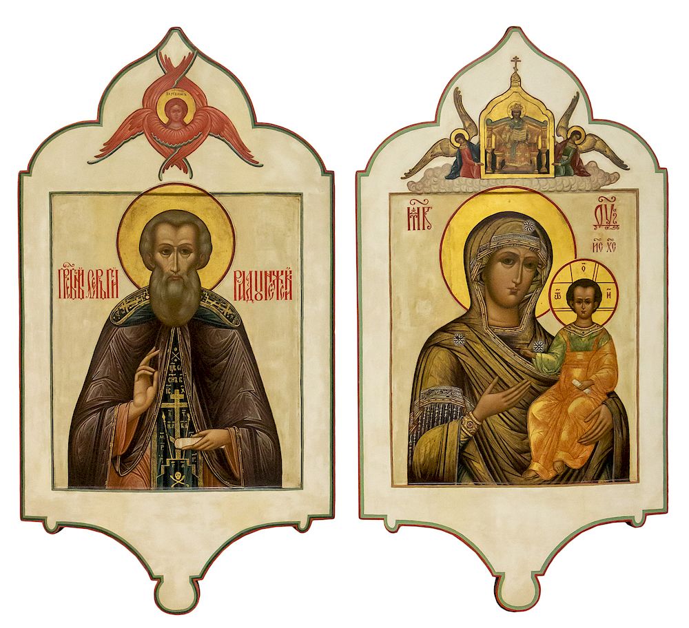 Appraisal: A PAIR OF MONUMENTAL RUSSIAN ICONS OF THE MOTHER OF