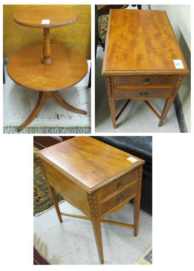 Appraisal: THREE FEDERAL STYLE MAHOGANY LIVING ROOM TABLES American mid- th