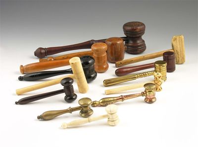 Appraisal: A collection of thirteen gavels a th century fruitwood example