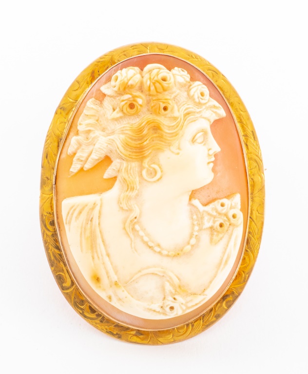 Appraisal: ANTIQUE K YELLOW GOLD CAMEO PIN PENDANT Fabricated with K