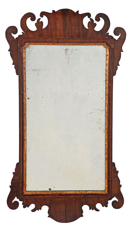 Appraisal: Chippendale Figured Mahogany Mirror British or American th century scrolled