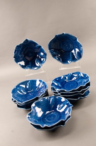 Appraisal: Twelve Blue Pottery Bowls Signed on bottom Burke H x