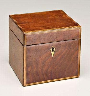 Appraisal: Inlaid mahogany tea box fine light wood string inlay inlaid