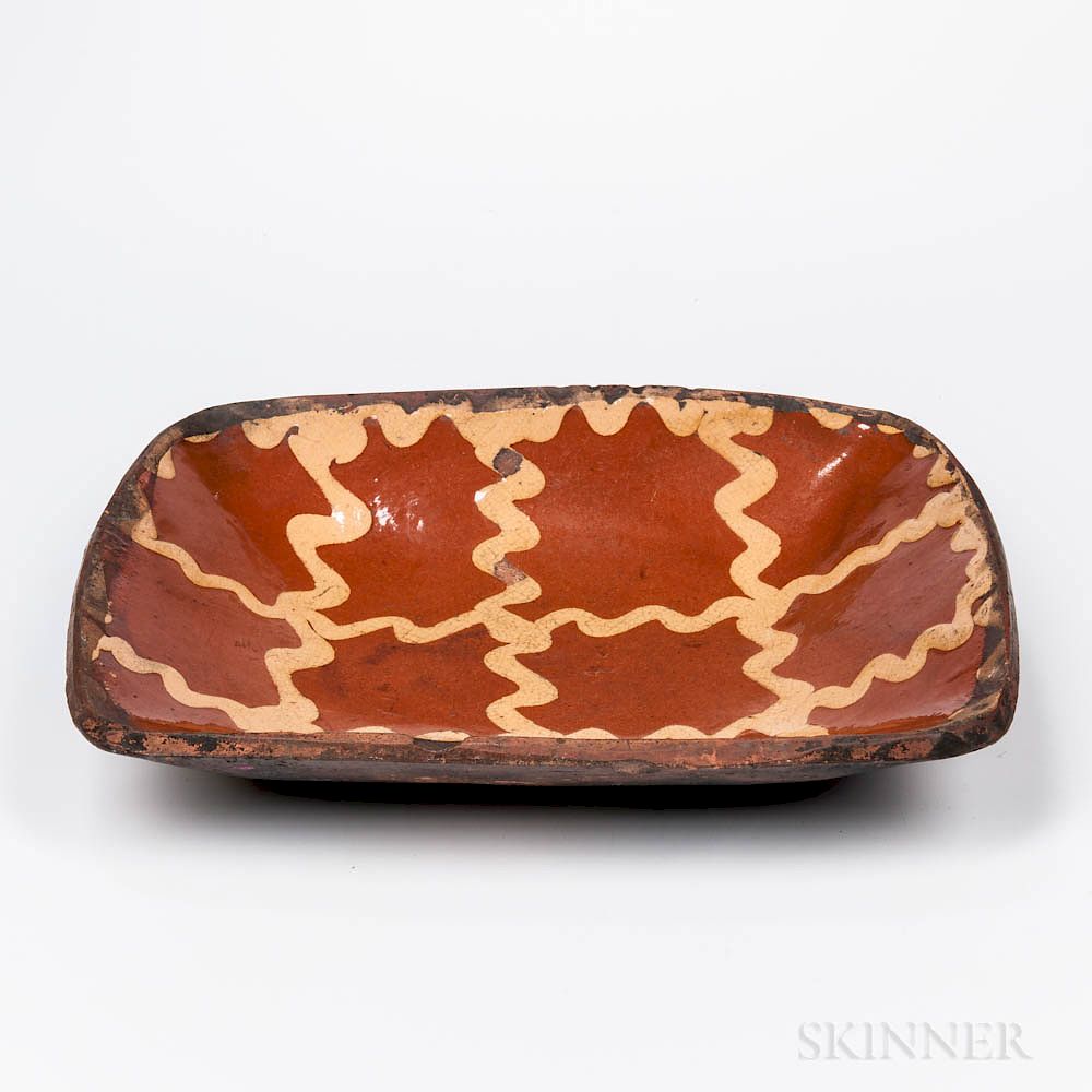 Appraisal: Rectangular Slip-decorated Redware Loaf Dish Rectangular Slip-decorated Redware Loaf Dish